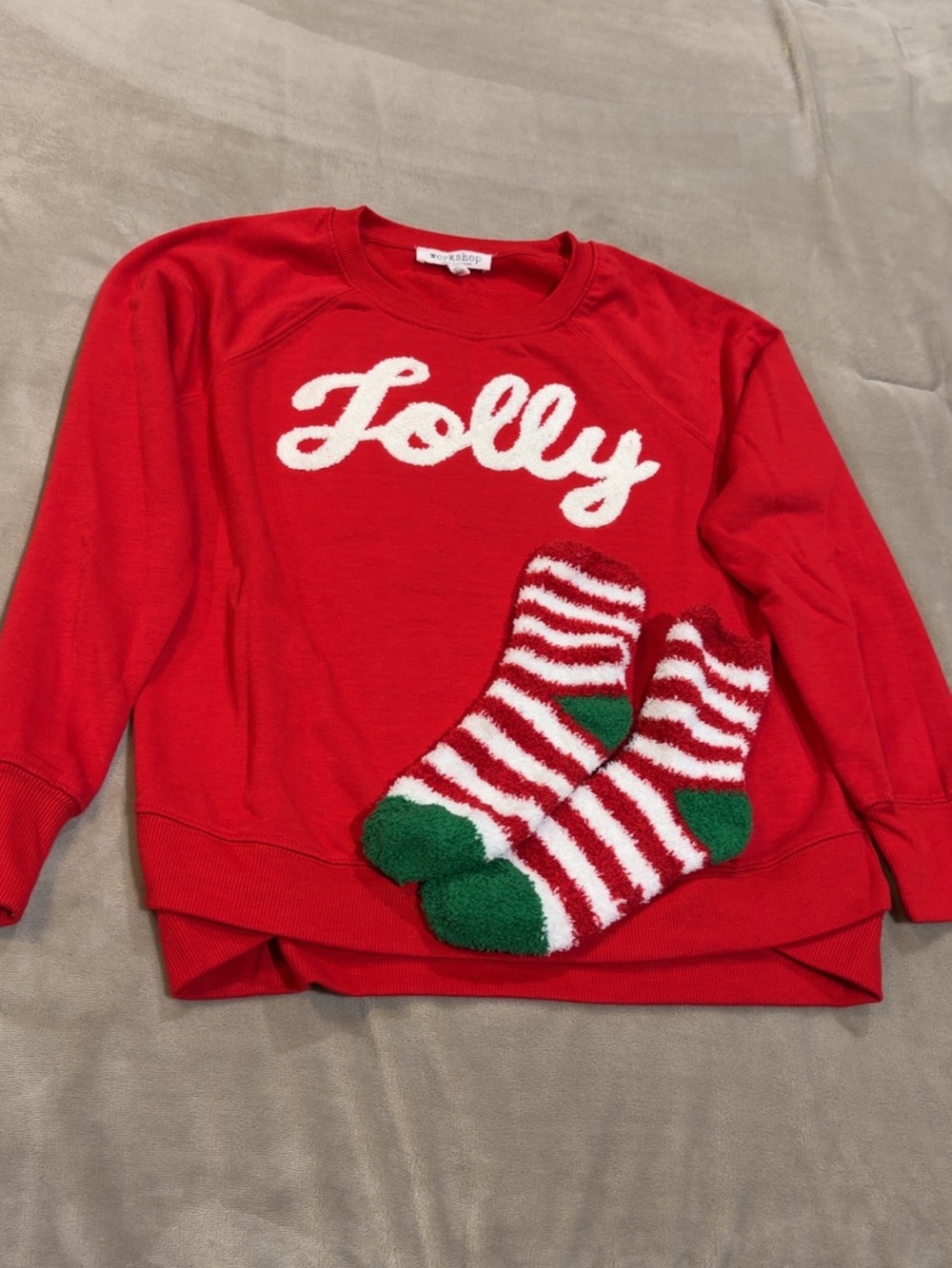 Red 'Jolly' Holiday Sweatshirt - Women with matching socks